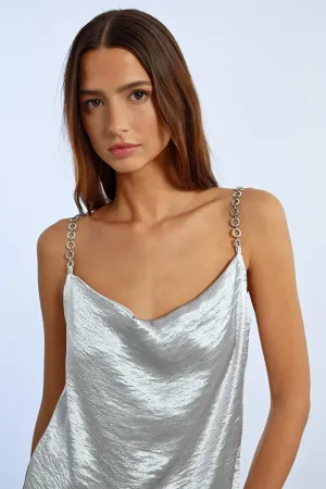 TOP WITH RHINESTONE STRAPS, SATIN EFFECT
