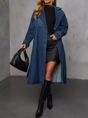 TR-10010068823 Button Up Long Sleeve Longline Denim Jacket