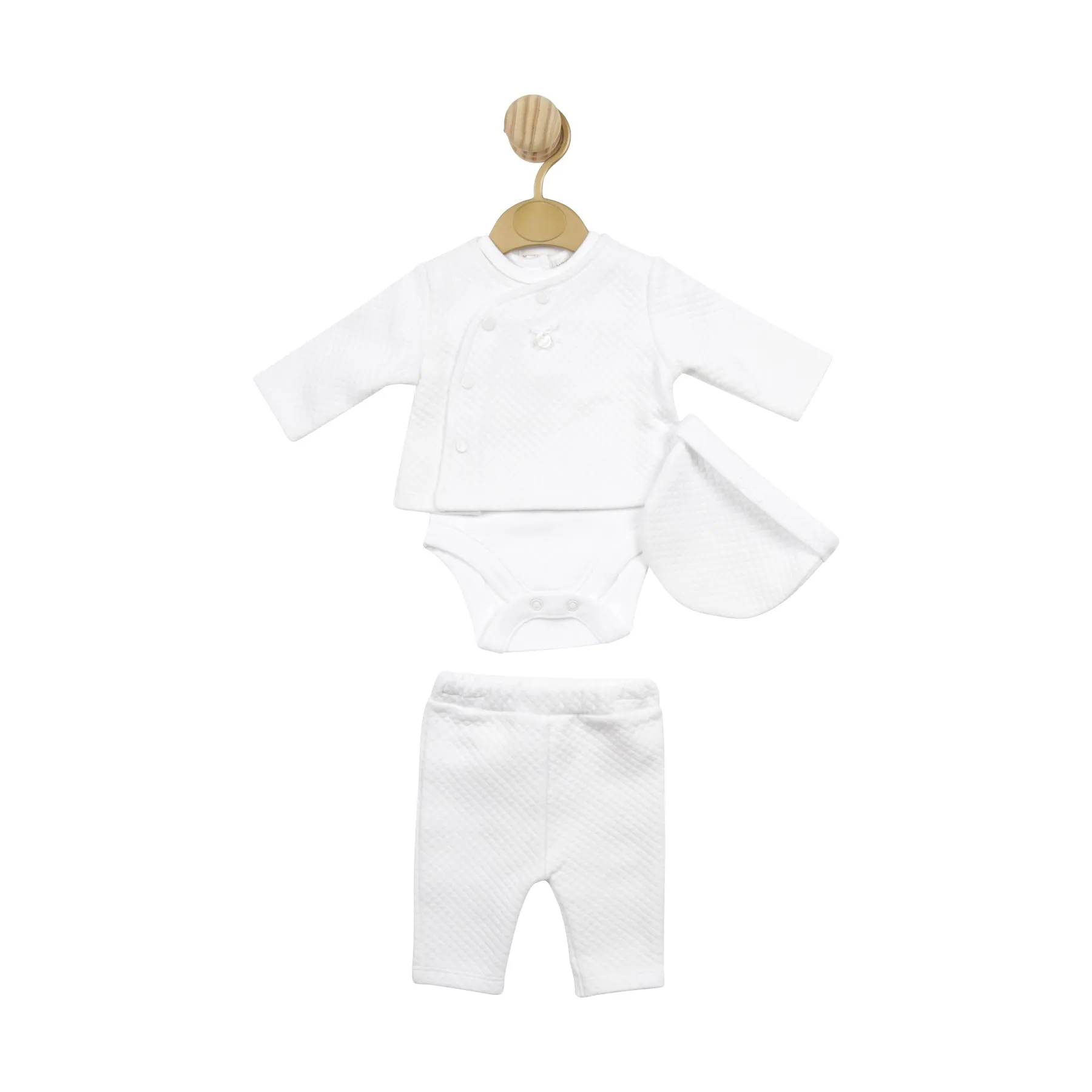 TRADE SHOW MB5139 White Waffle Tiny Baby 3pc Set and Hat