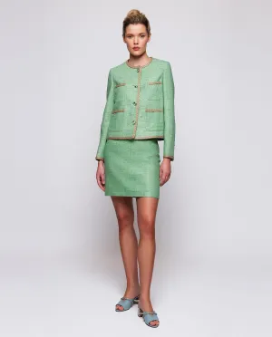 Traje chaqueta y falda verde tweed de seda