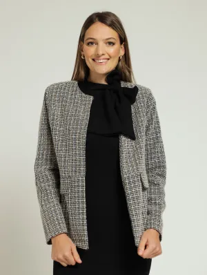 Tweed Collarless Jacket - Black