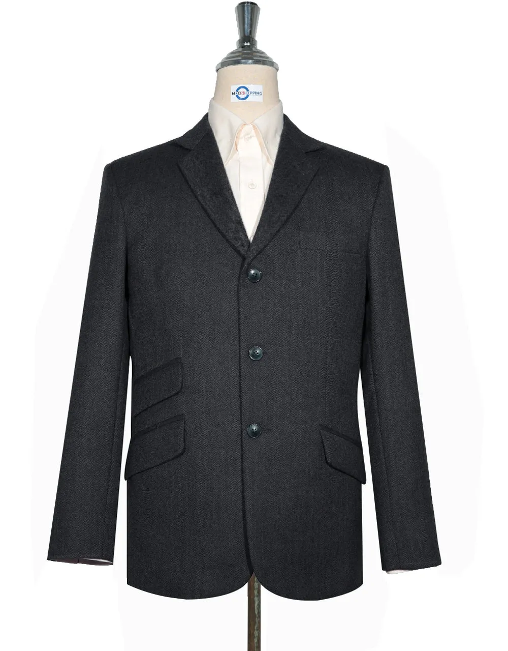 Tweed Jacket - Charcoal Grey Herringbone Tweed Blazer