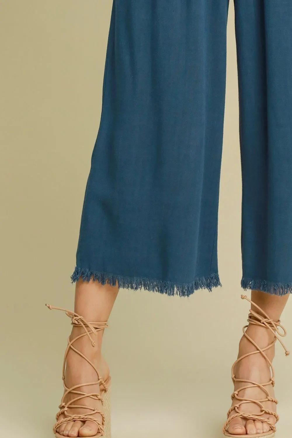 Umgee Linen Blend Elastic Waistband Wide Leg Pants