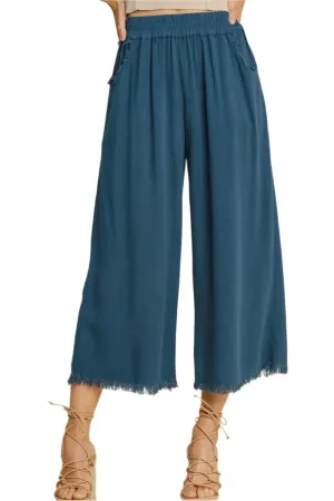 Umgee Linen Blend Elastic Waistband Wide Leg Pants