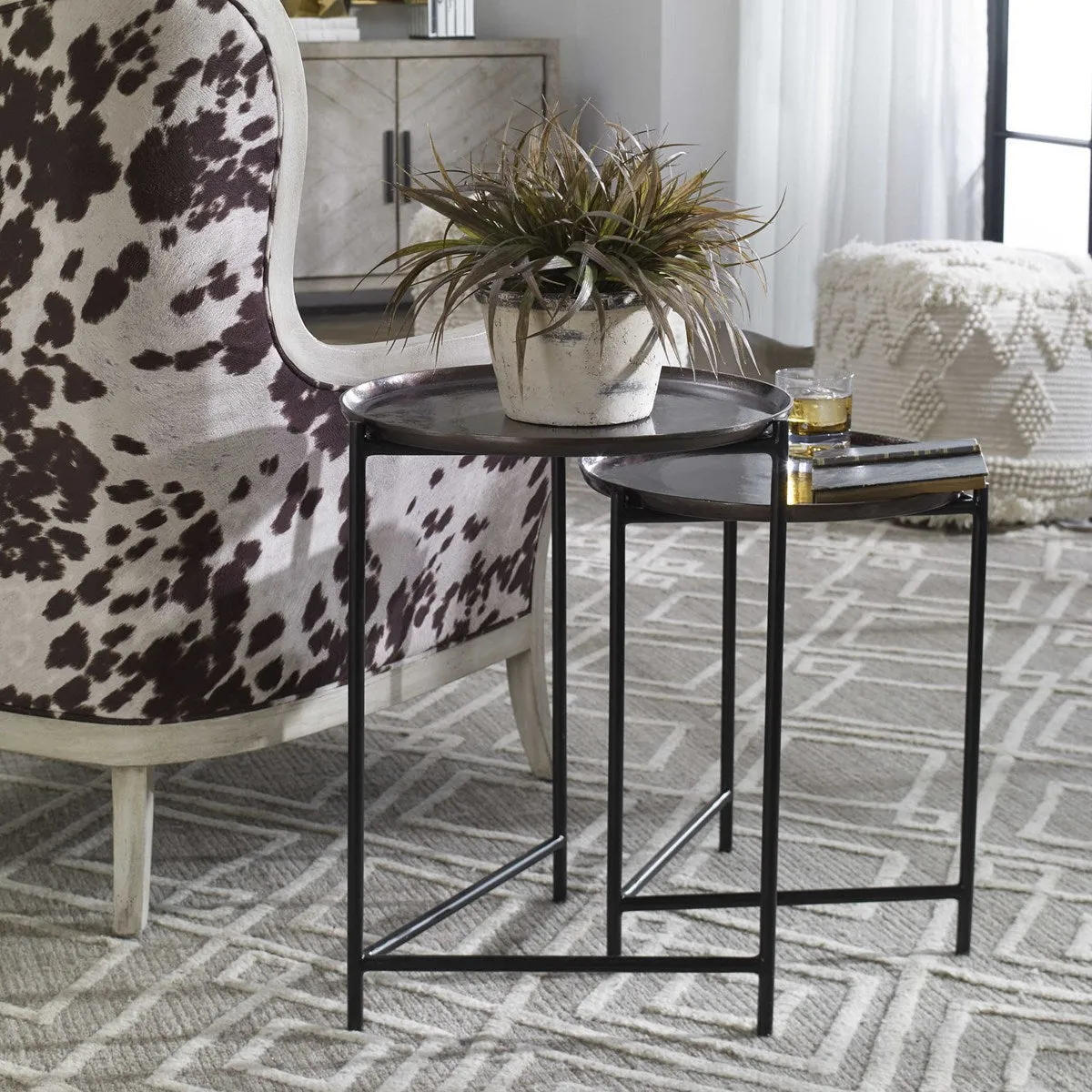 Uttermost Burnett Black And Dark Nickel Set of 2 Nesting Tables
