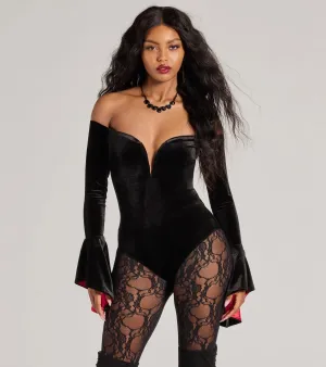 Vampy Vixen Long Sleeve Velvet Bodysuit