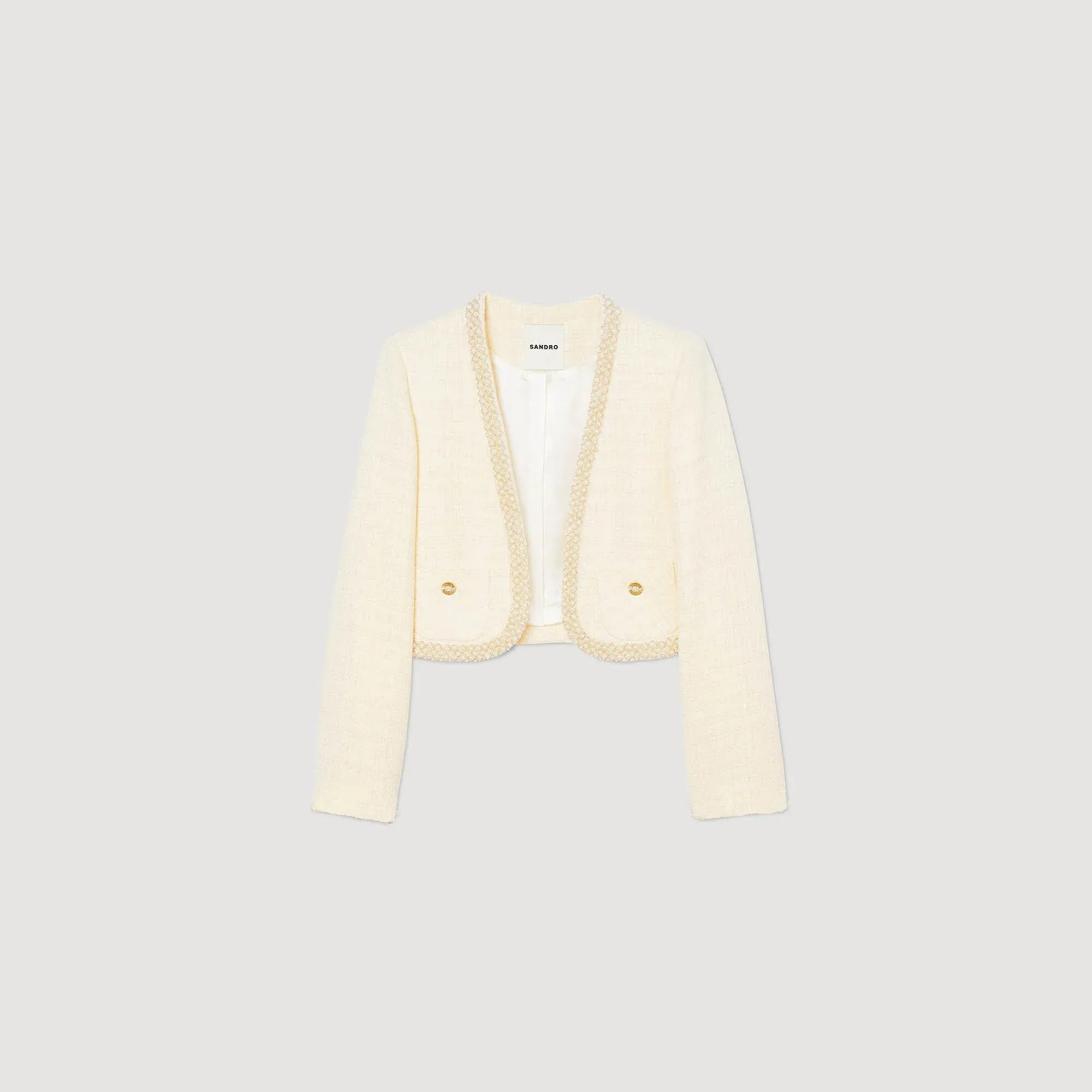 Vayene Cropped Tweed Jacket Ecru