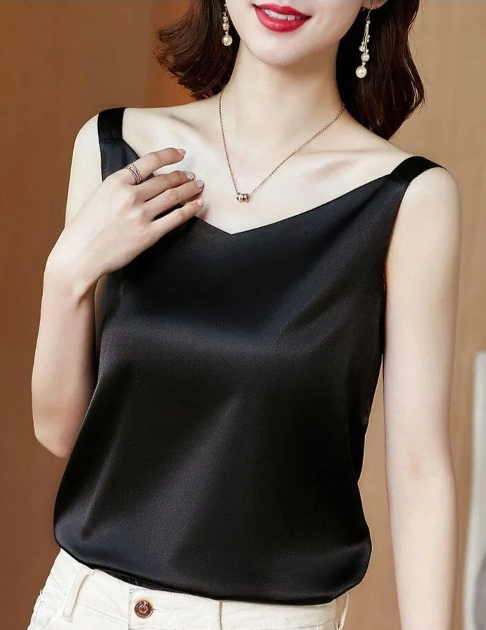 Victoire satin tank top black