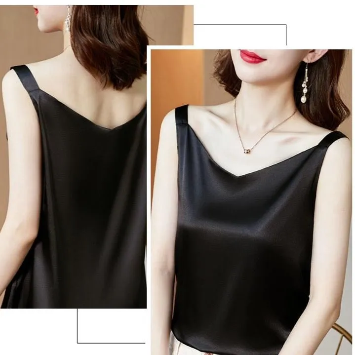 Victoire satin tank top black