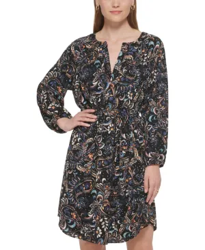 Vince Camuto Women's Printed Balloon-Sleeve Belted Dress VC2M3956 Black Multi 8
