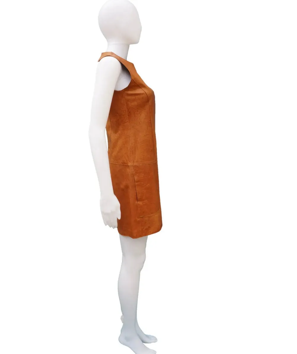VINCE - LEATHER SLEEVELESS SHIFT DRESS