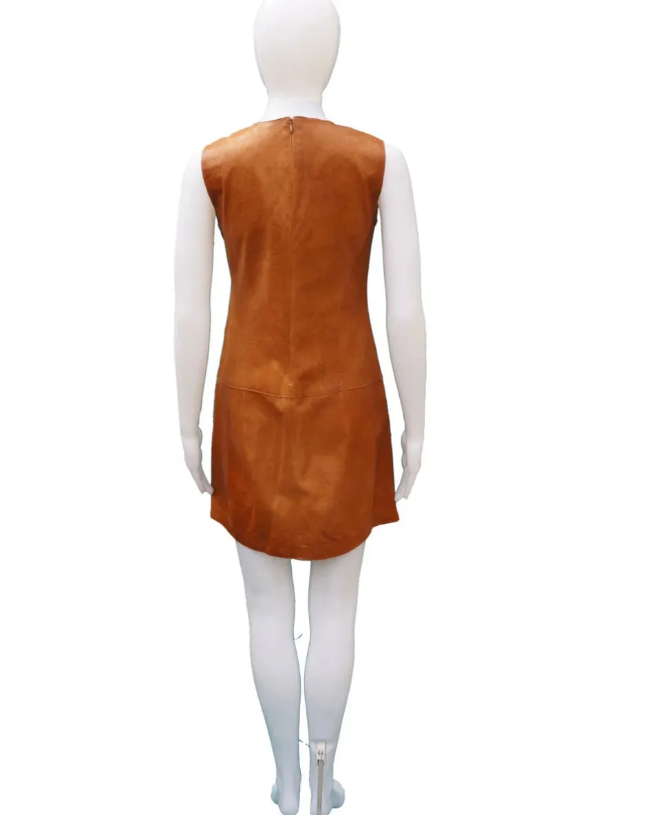VINCE - LEATHER SLEEVELESS SHIFT DRESS