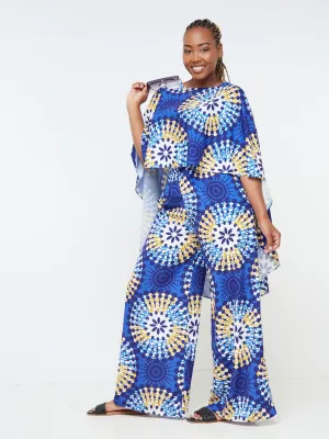 Vivo Sana Cape Top - Mustard / Blue Abstract Print