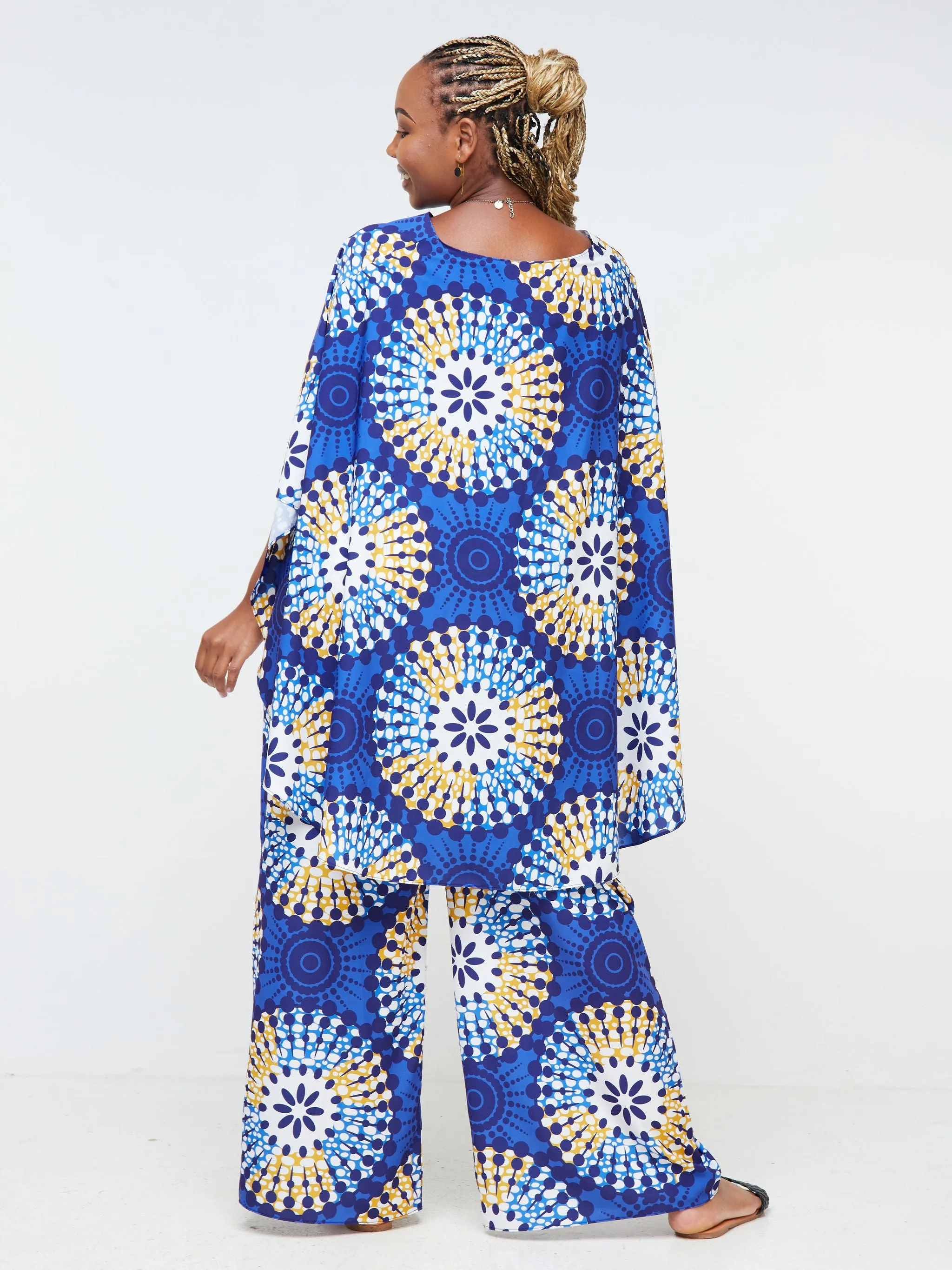 Vivo Sana Cape Top - Mustard / Blue Abstract Print