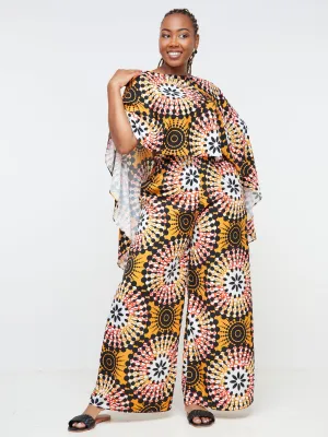Vivo Sana Cape Top - Mustard / Orange Abstract Print