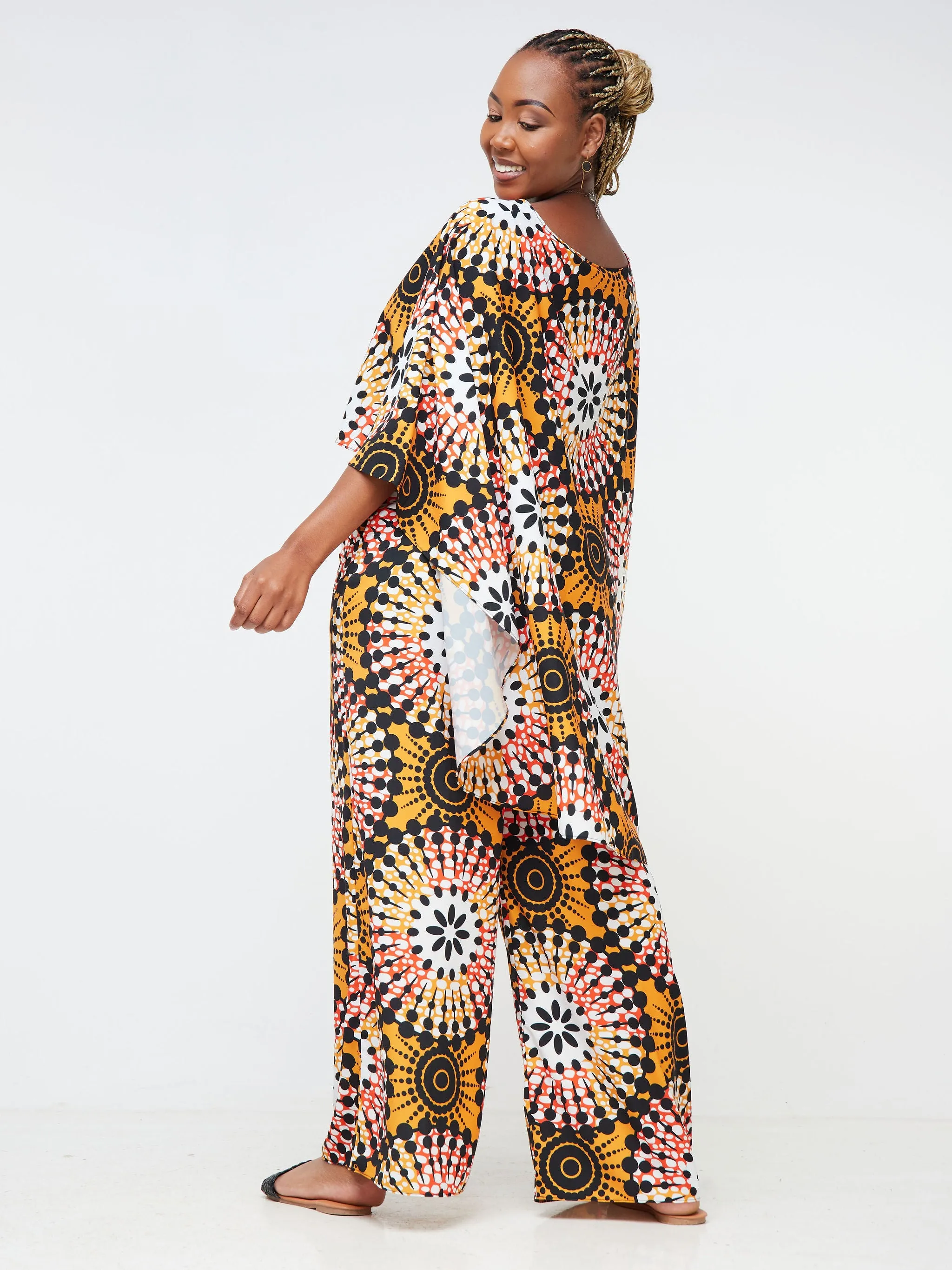 Vivo Sana Cape Top - Mustard / Orange Abstract Print