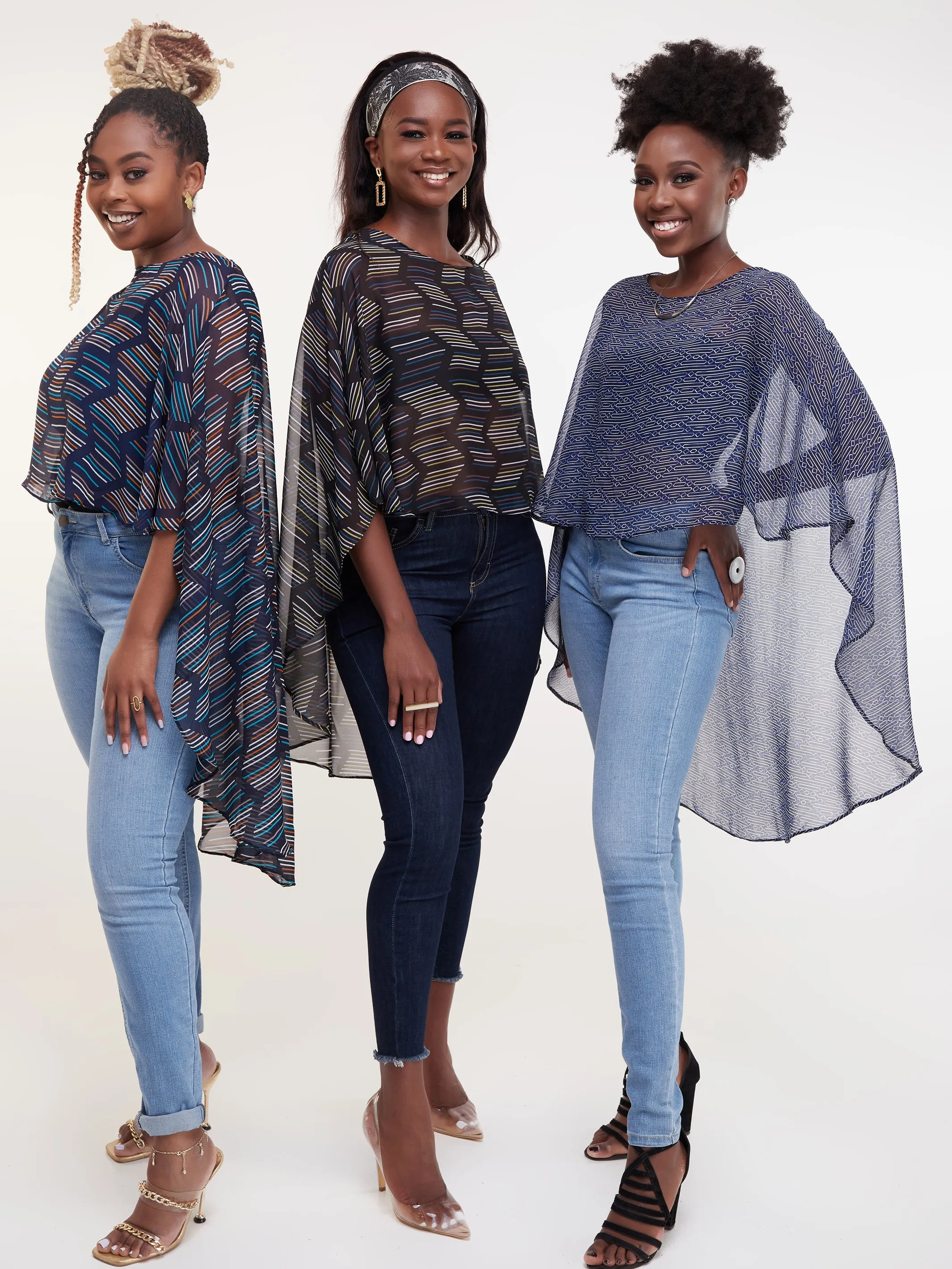 Vivo Sana Cape Top - Navy / Sea Green Print