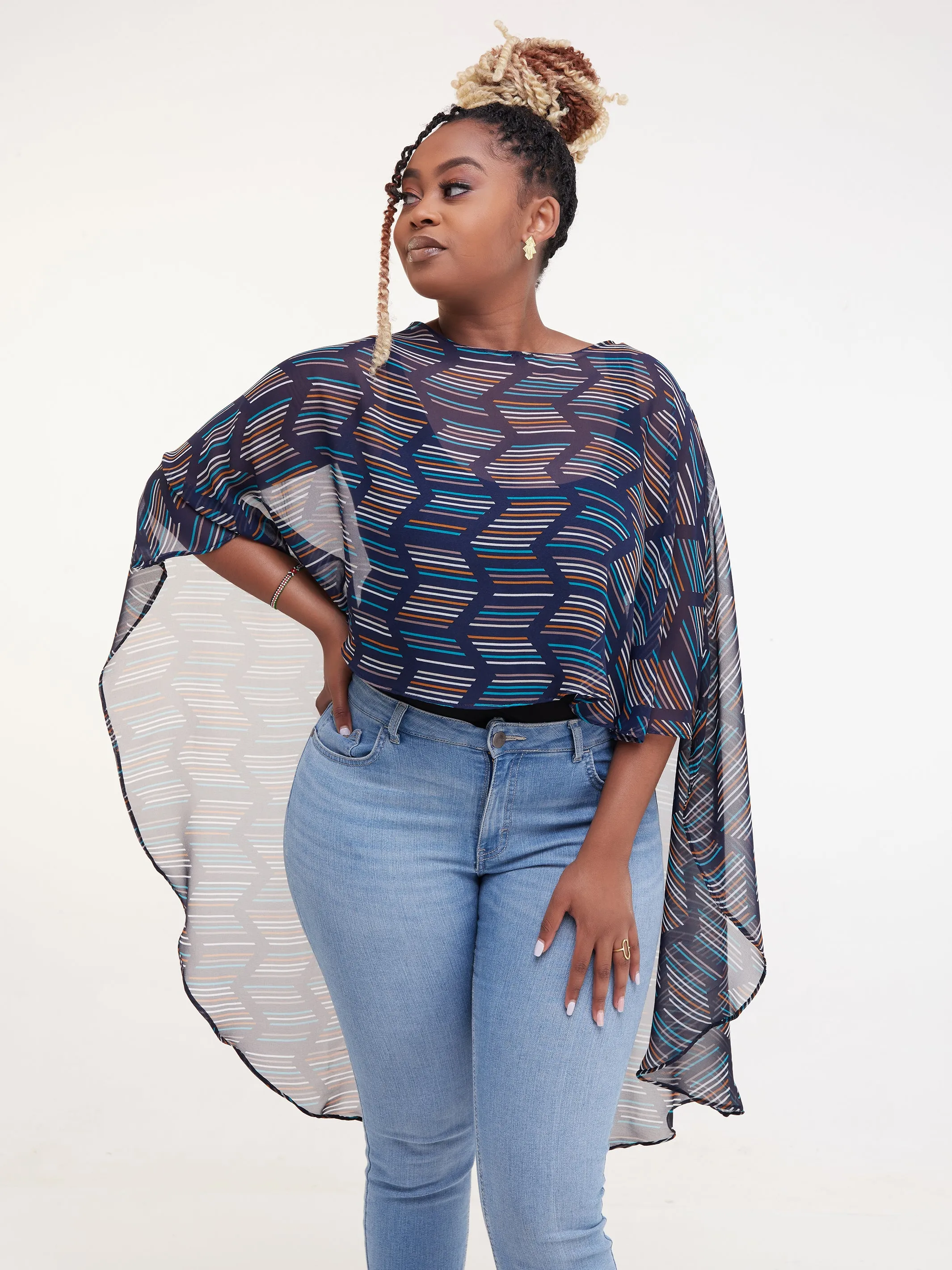 Vivo Sana Cape Top - Navy / Sea Green Print