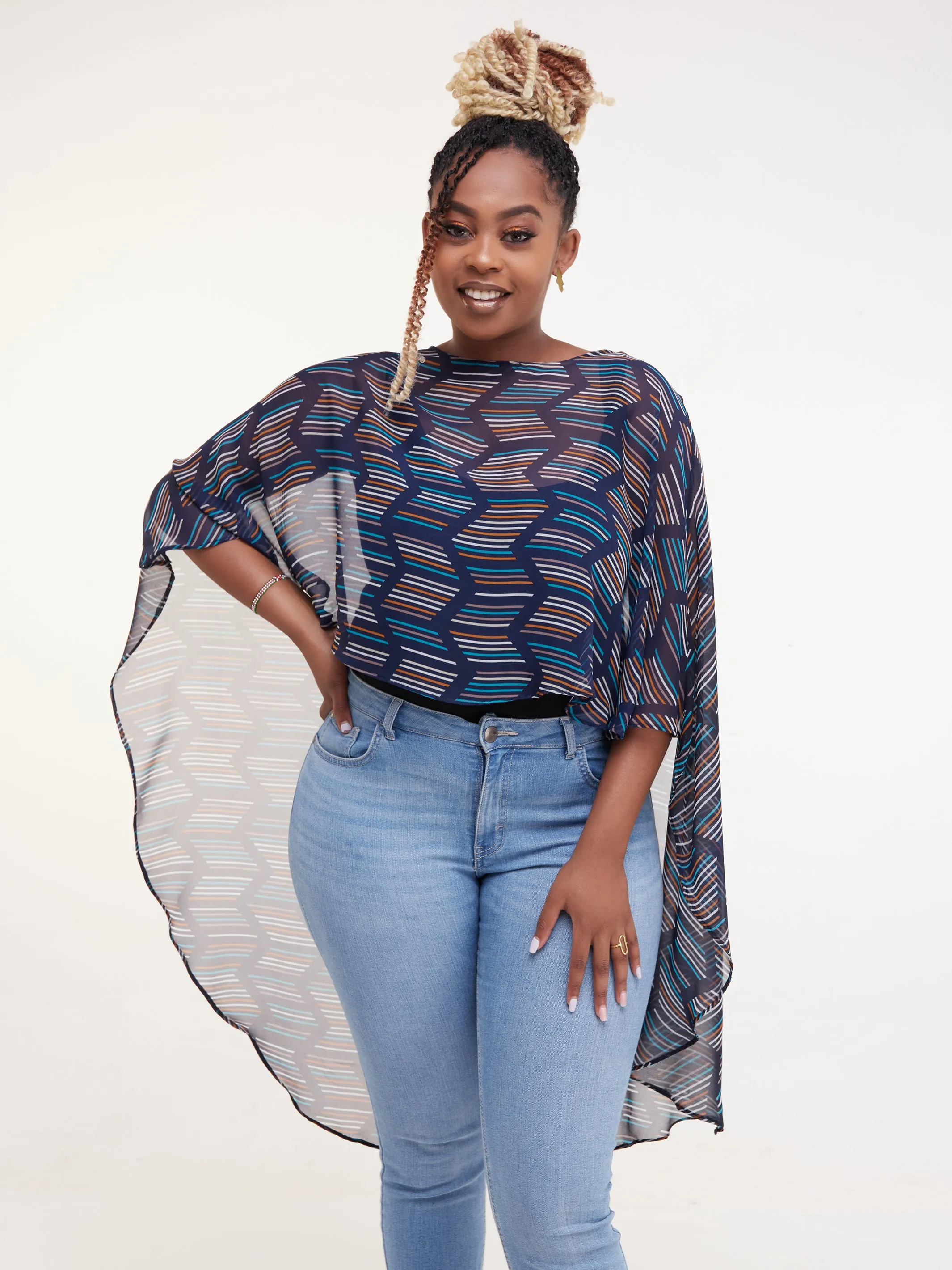 Vivo Sana Cape Top - Navy / Sea Green Print