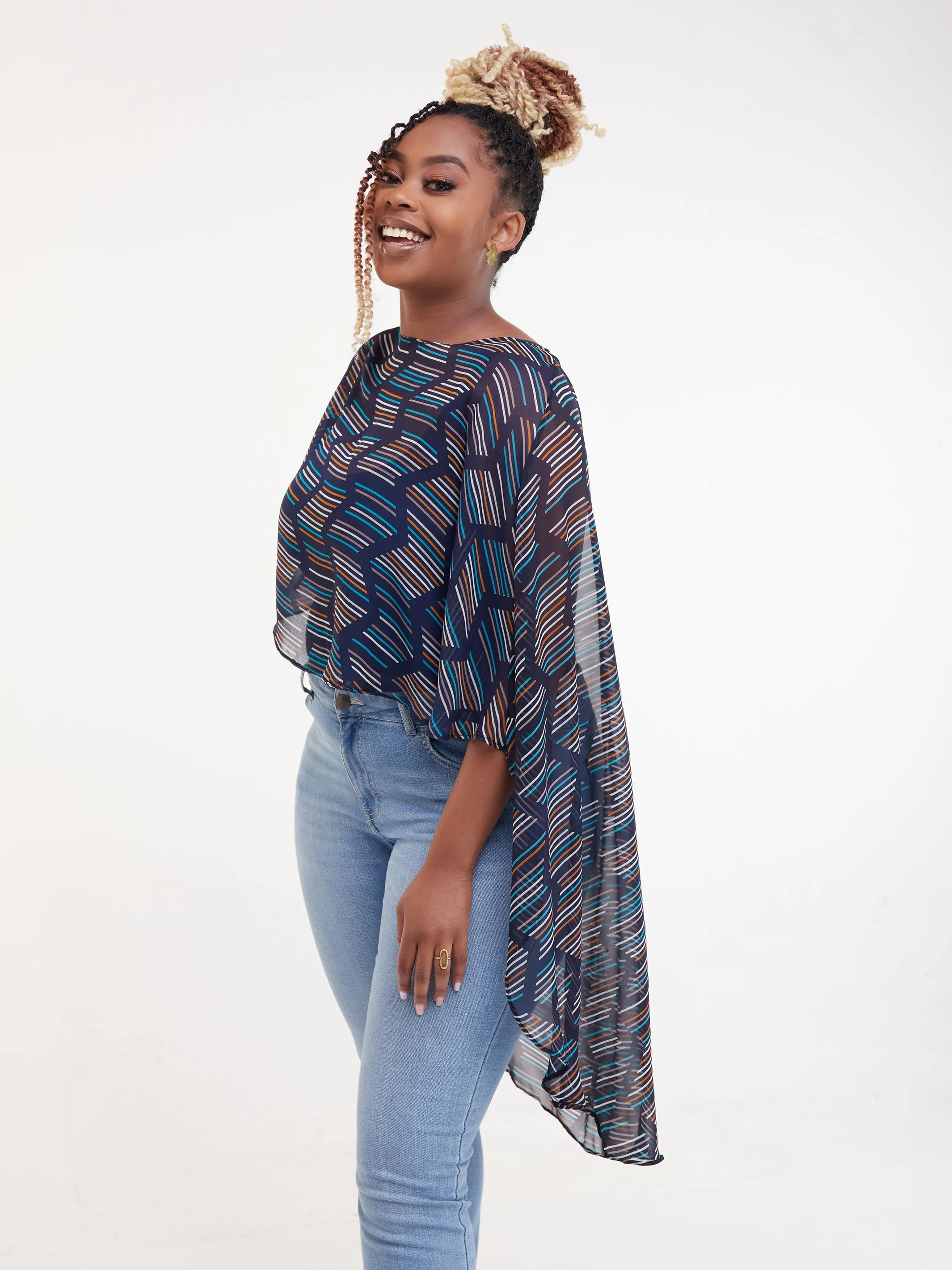 Vivo Sana Cape Top - Navy / Sea Green Print