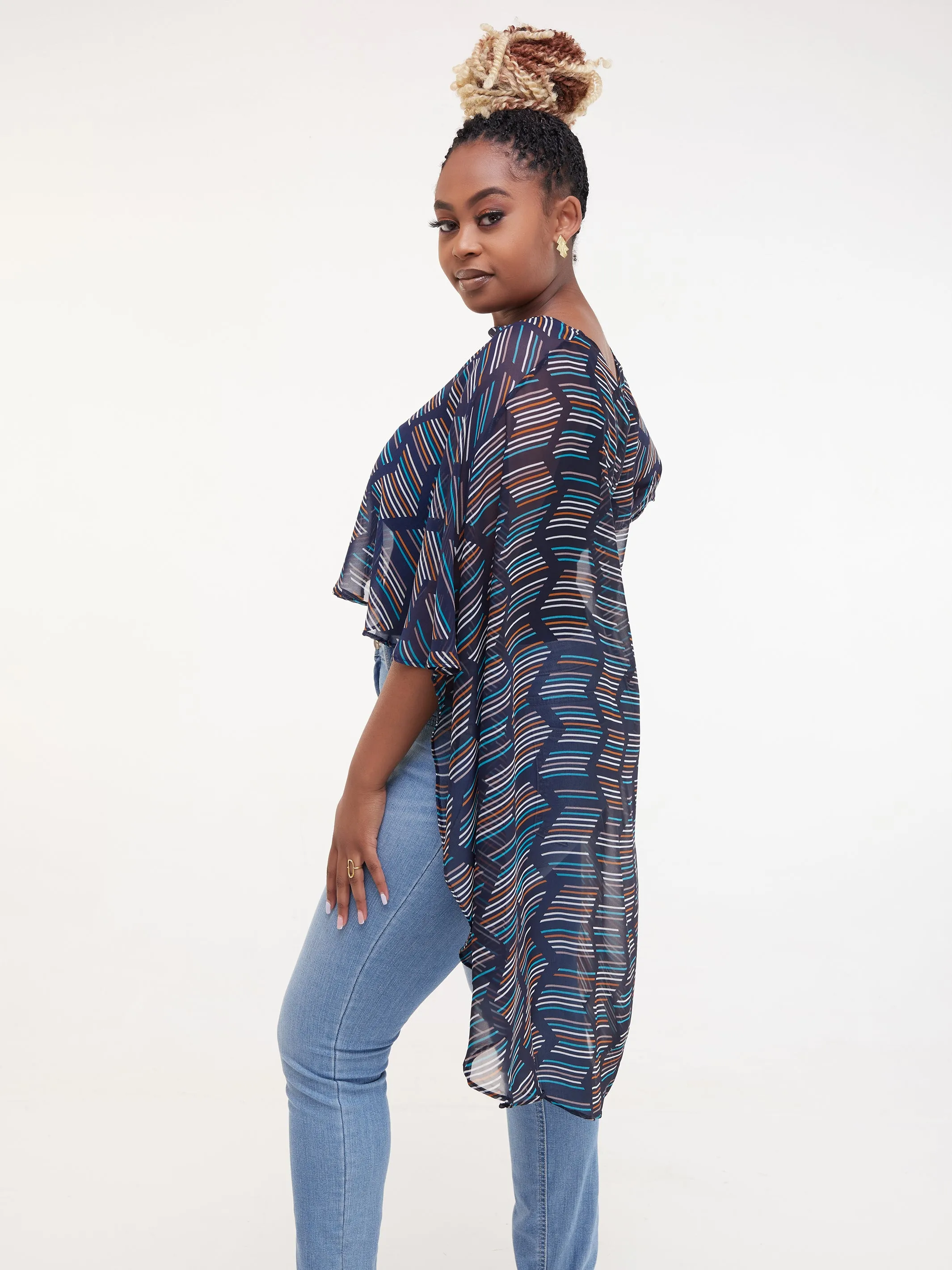Vivo Sana Cape Top - Navy / Sea Green Print