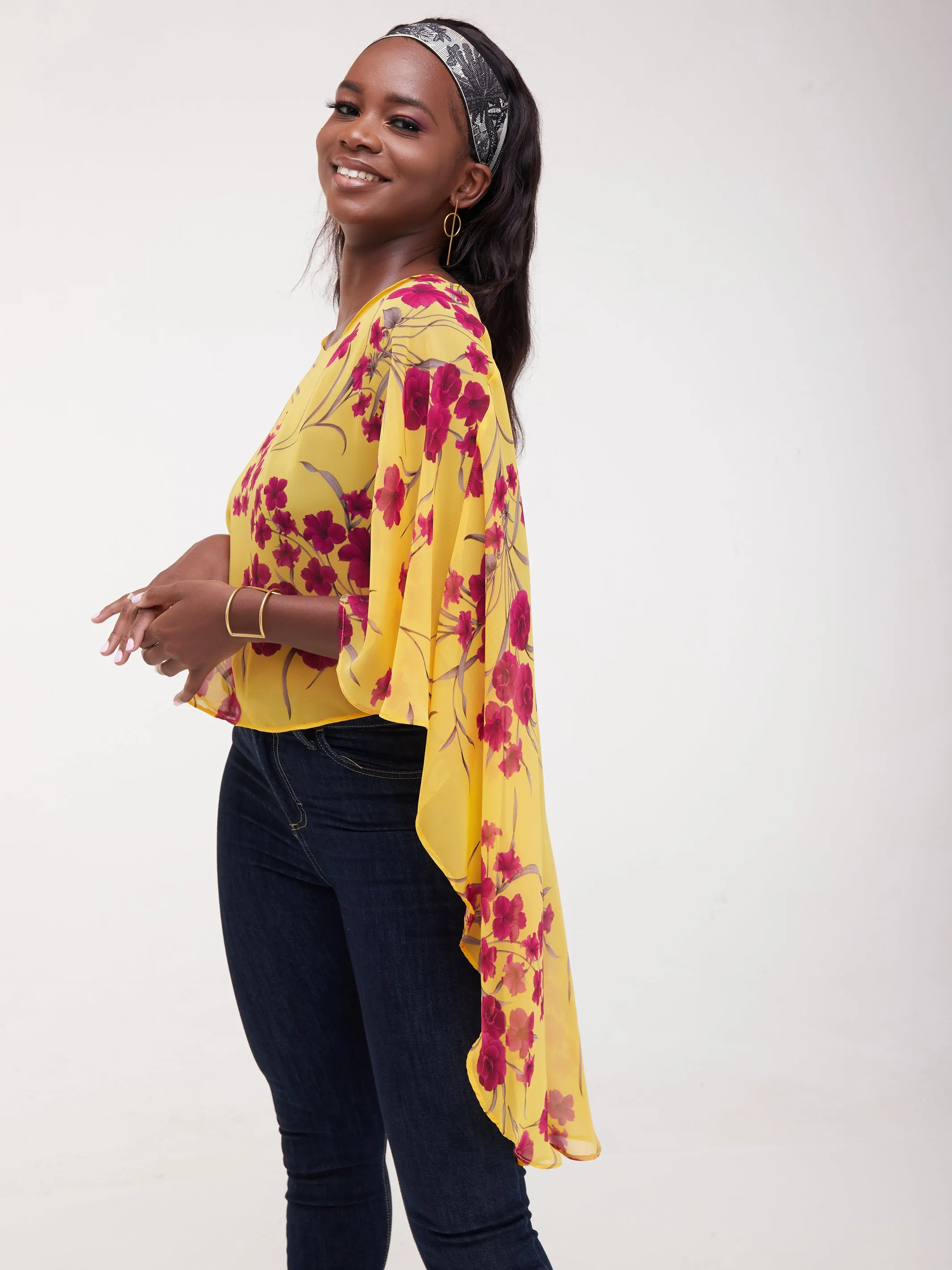 Vivo Sana Cape Top - Pink / Mustard Print