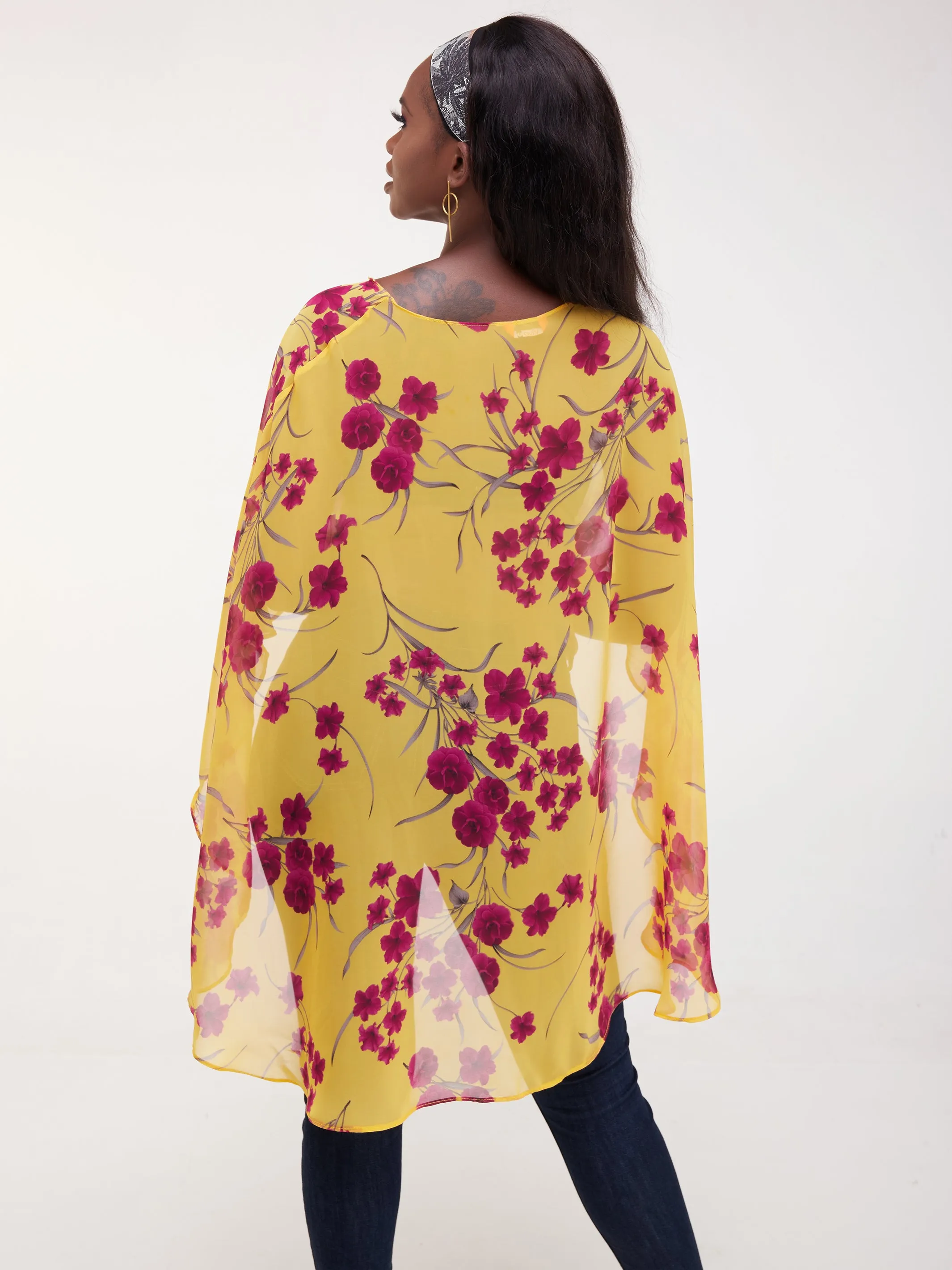 Vivo Sana Cape Top - Pink / Mustard Print