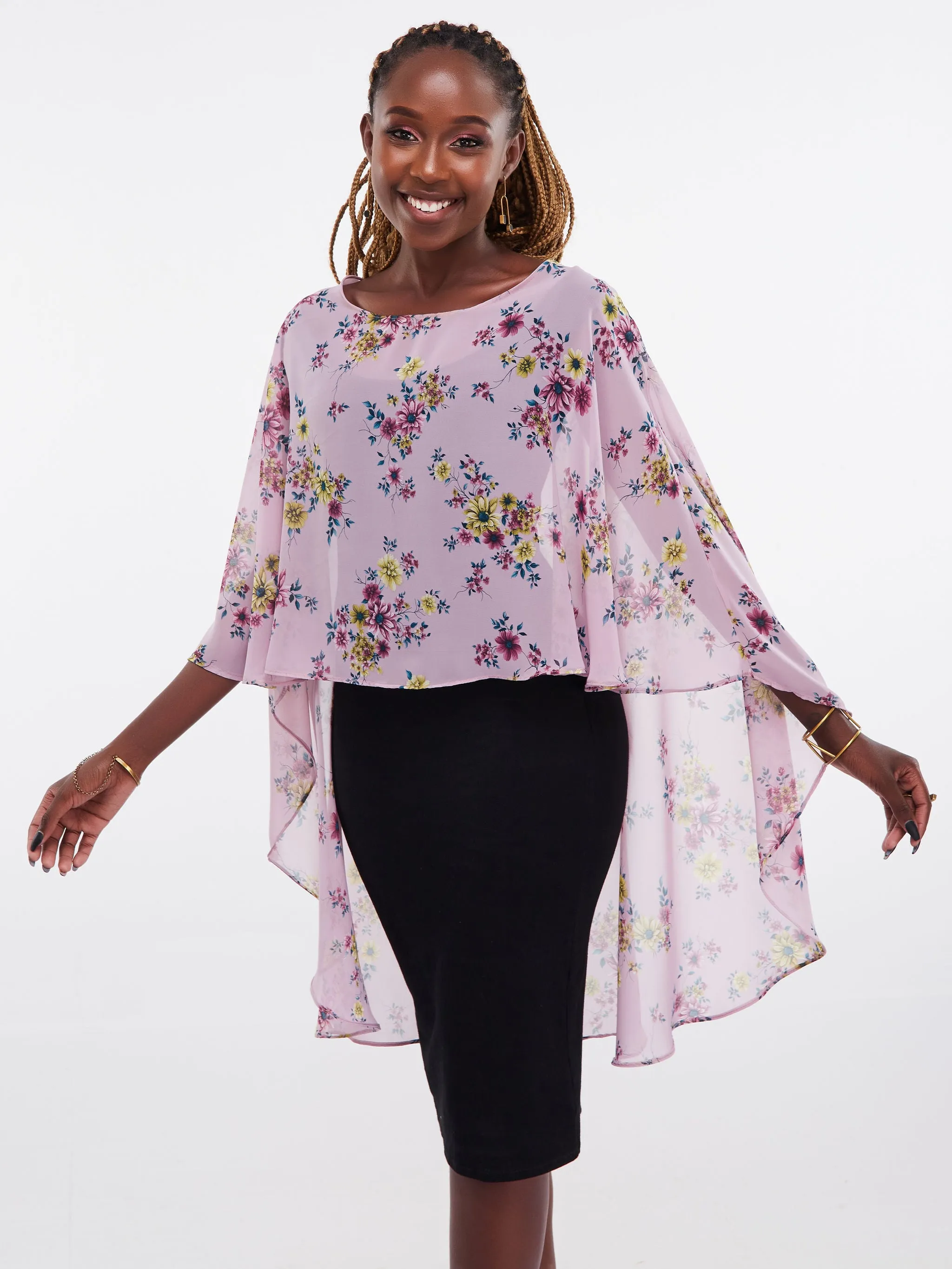 Vivo Sana Cape Top - Purple Floral Print