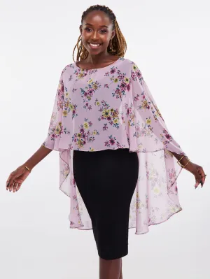 Vivo Sana Cape Top - Purple Floral Print