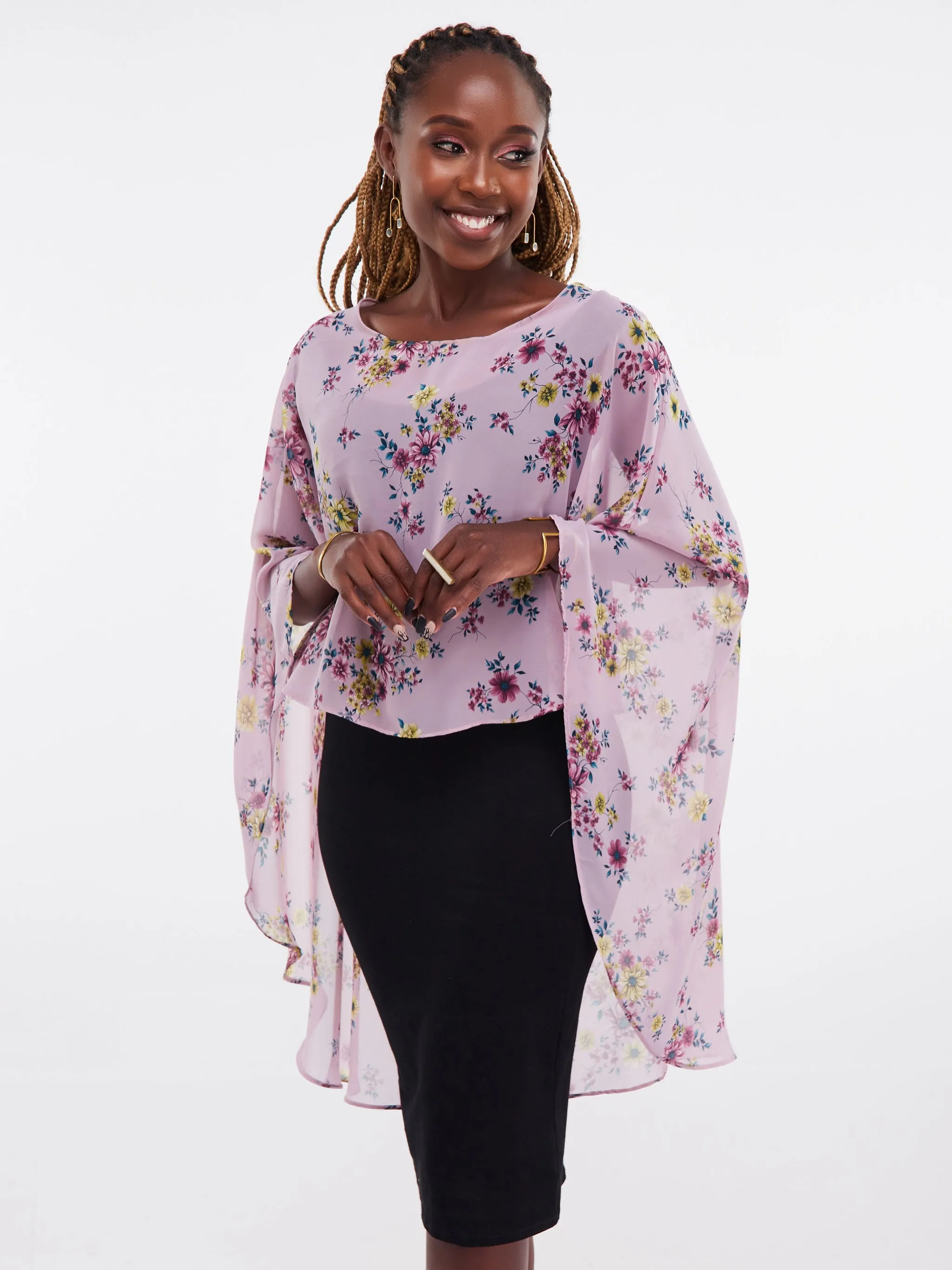 Vivo Sana Cape Top - Purple Floral Print