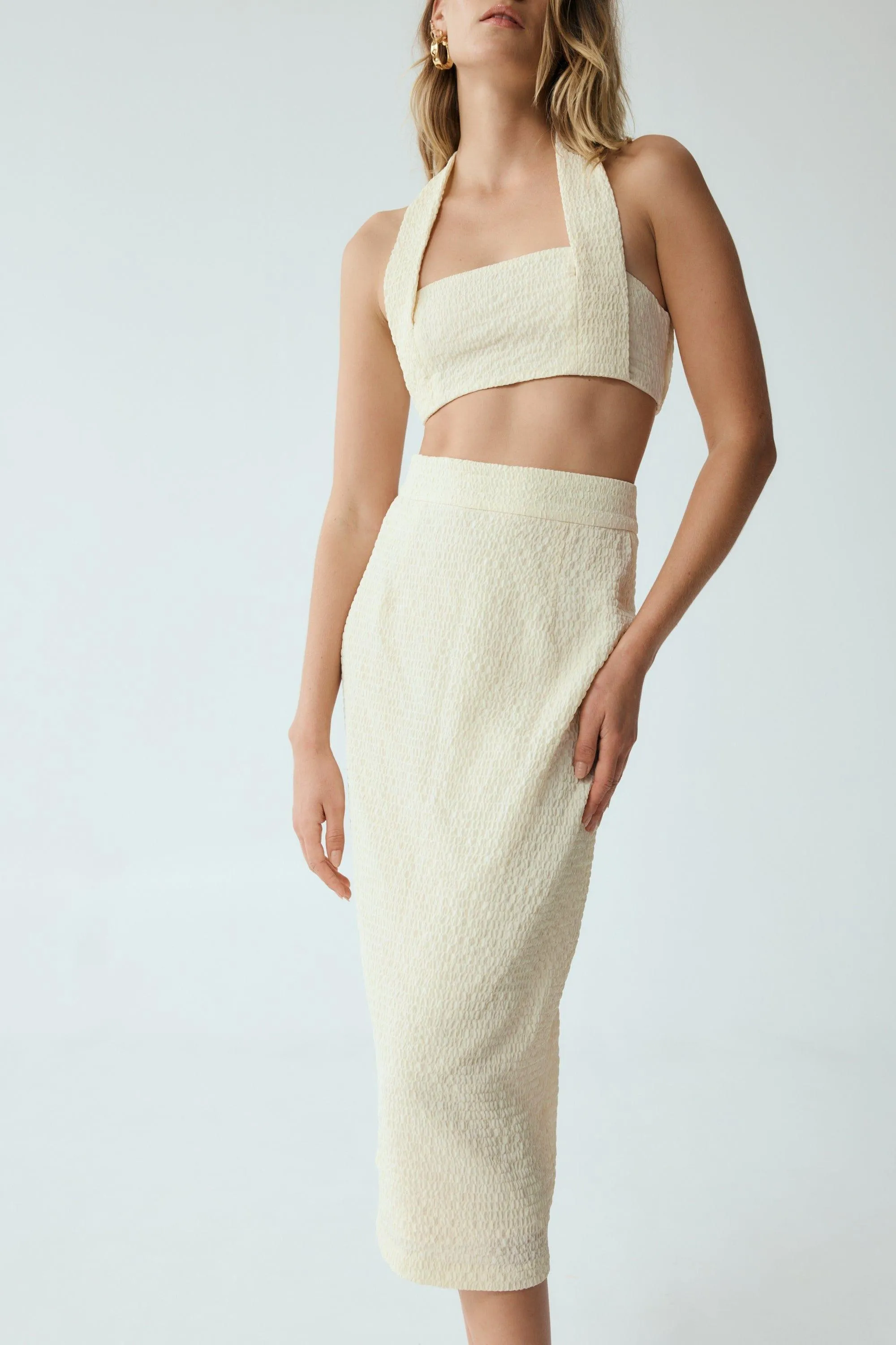 WAFFLE PENCIL SKIRT | CREAM | FINAL SALE