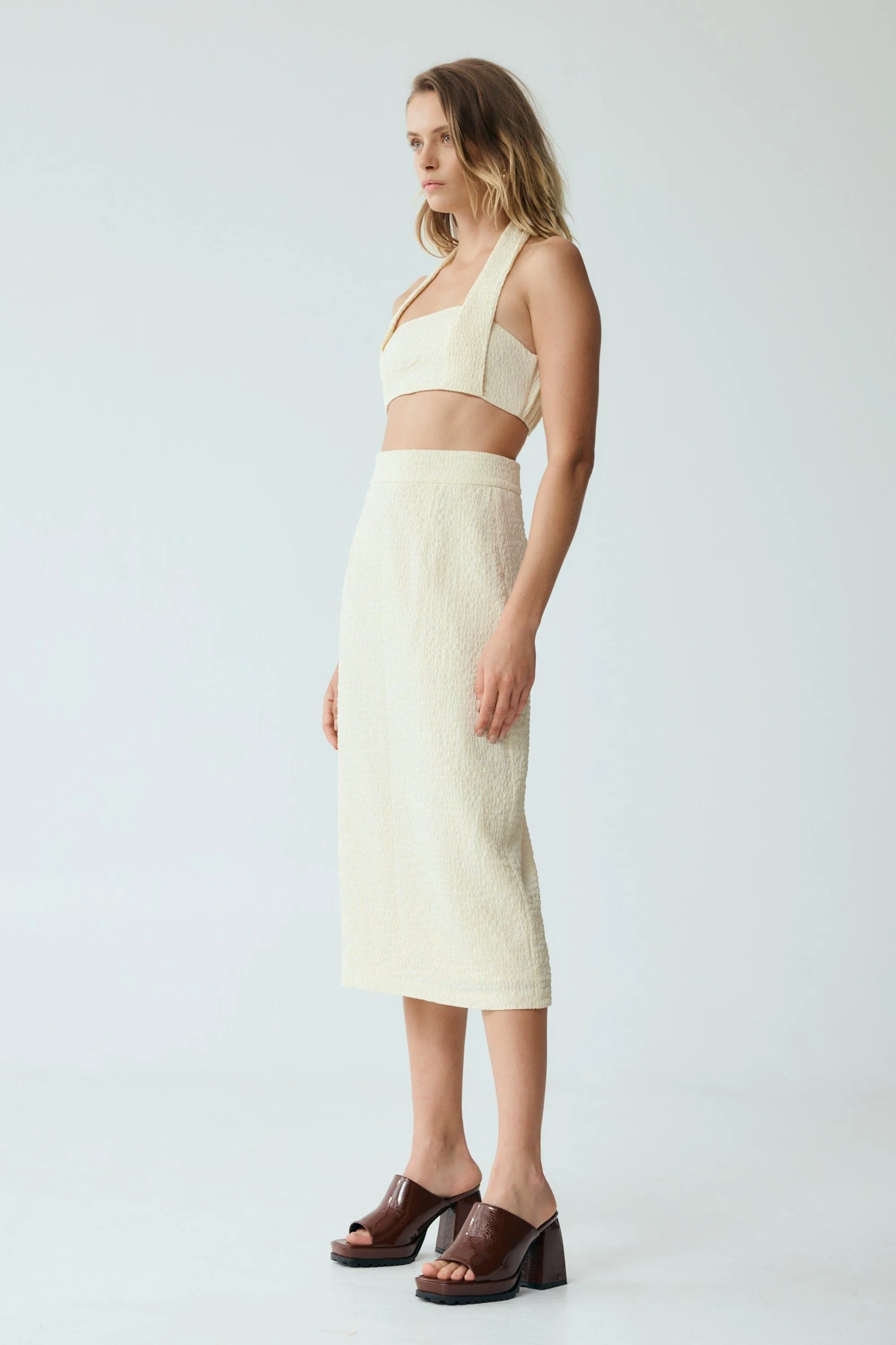WAFFLE PENCIL SKIRT | CREAM | FINAL SALE