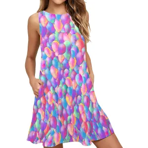 Watercolour Balloons - Flared Shift Dress with Pockets (XS - 3XL)