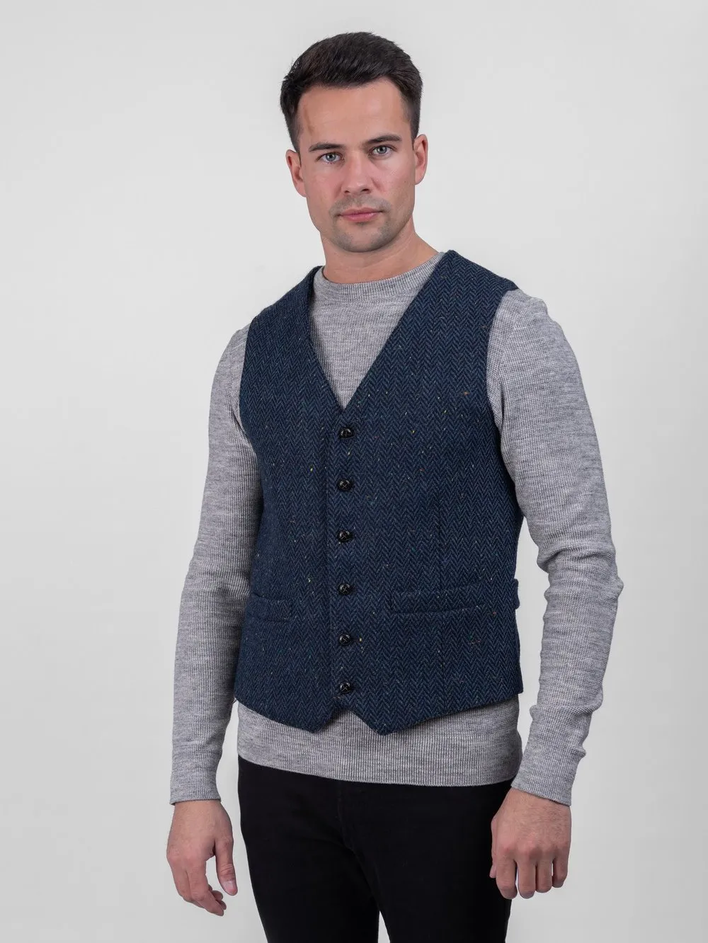W.B Yeats  Blue Herringbone Tweed Waistcoat & Vest
