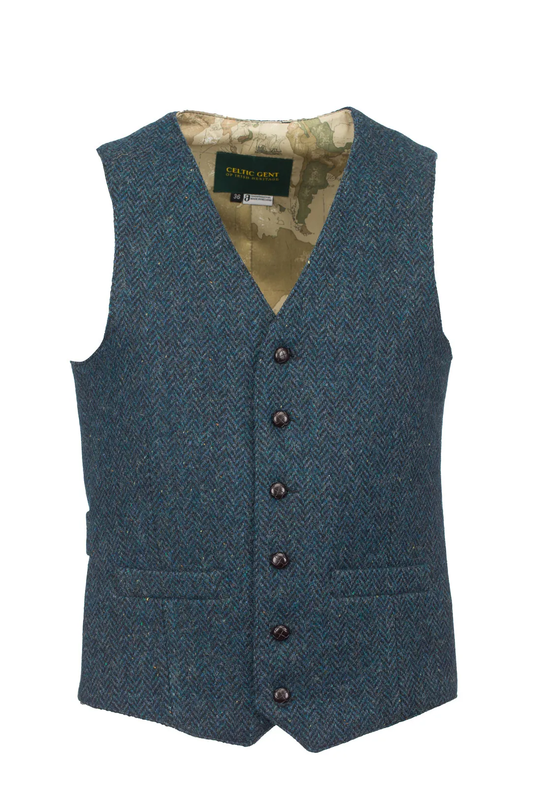 W.B Yeats  Blue Herringbone Tweed Waistcoat & Vest