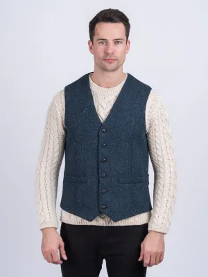 W.B Yeats  Blue Herringbone Tweed Waistcoat & Vest