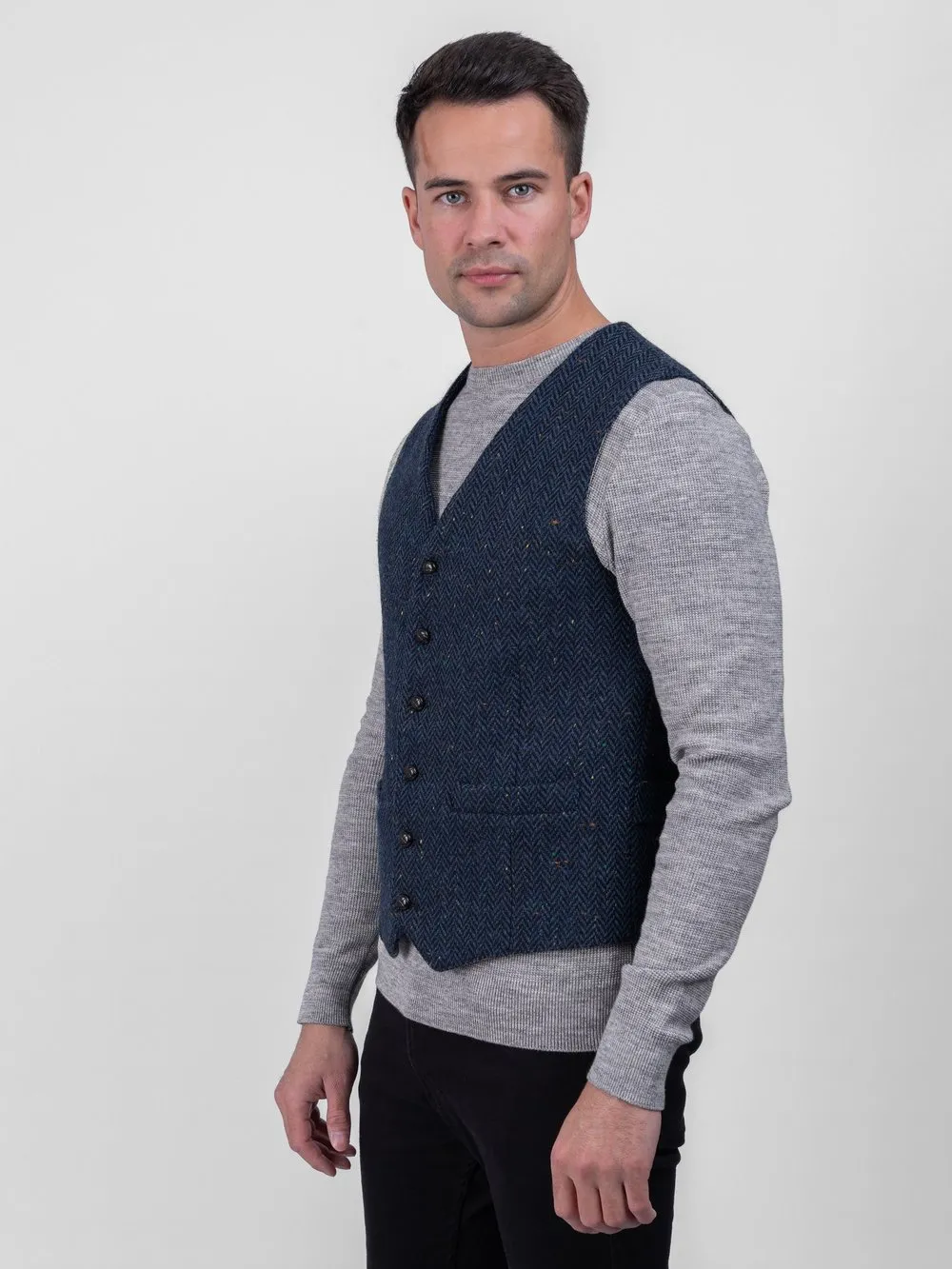 W.B Yeats  Blue Herringbone Tweed Waistcoat & Vest