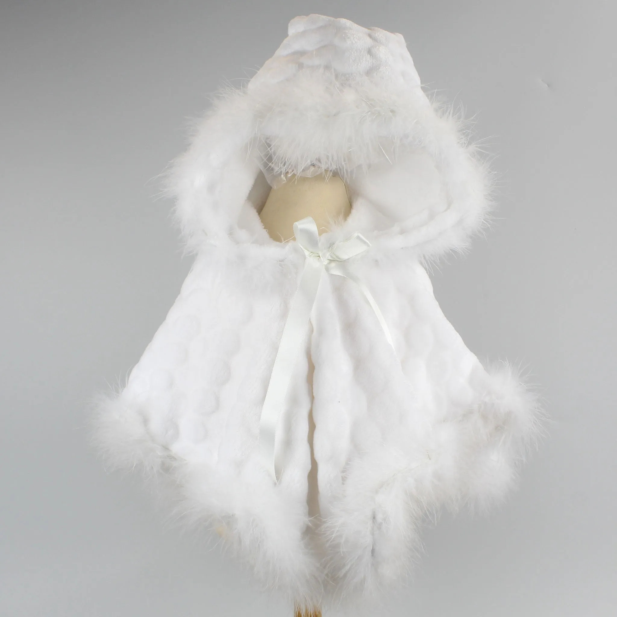 White Cape / Poncho with Marabou Feather Trim