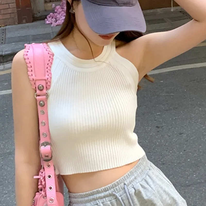 White Halter Flat Knit Tank