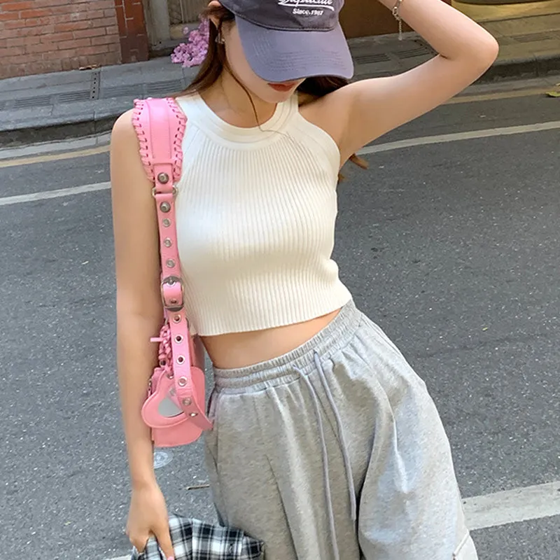 White Halter Flat Knit Tank