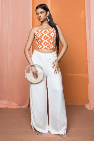 White Ruching Wide Leg Pants