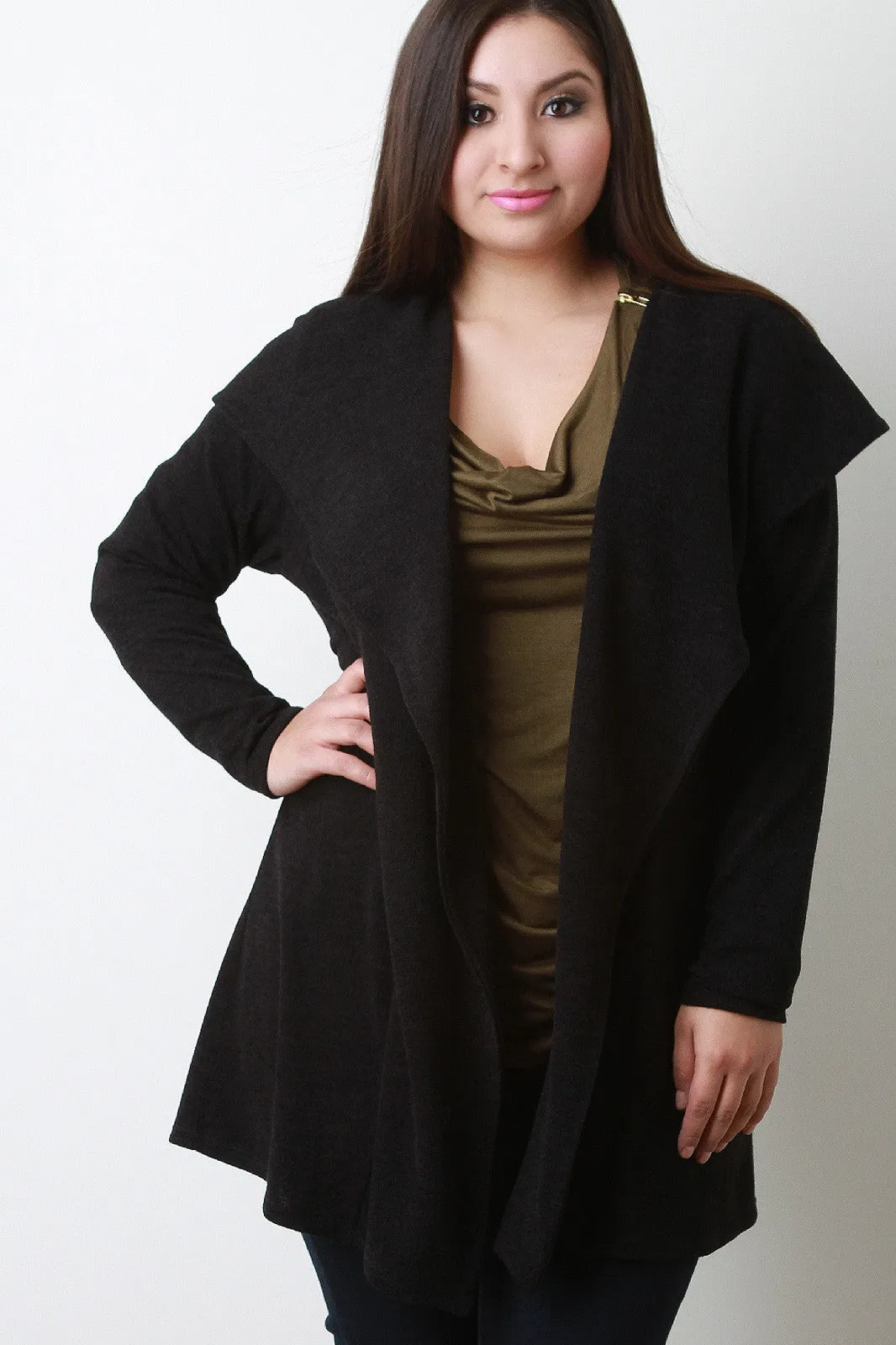Wide Collar Hooded Cardigan