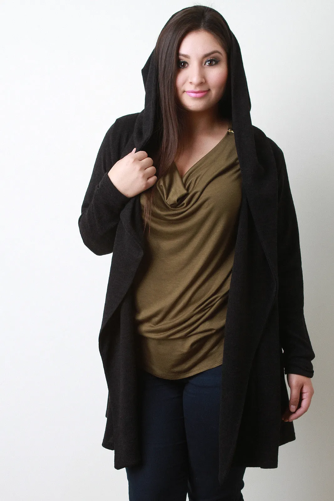 Wide Collar Hooded Cardigan