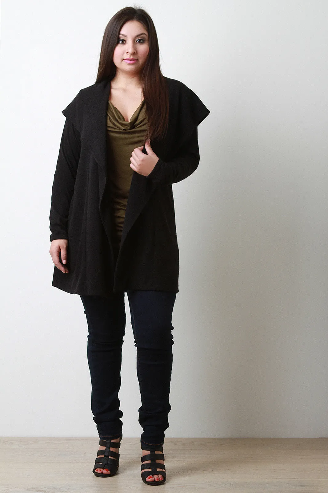 Wide Collar Hooded Cardigan