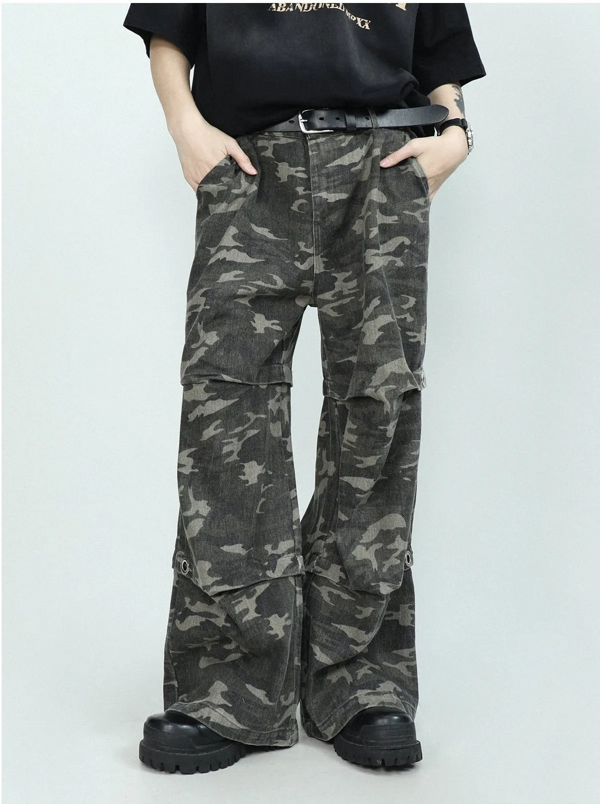 Wide Leg Camouflage Jeans
