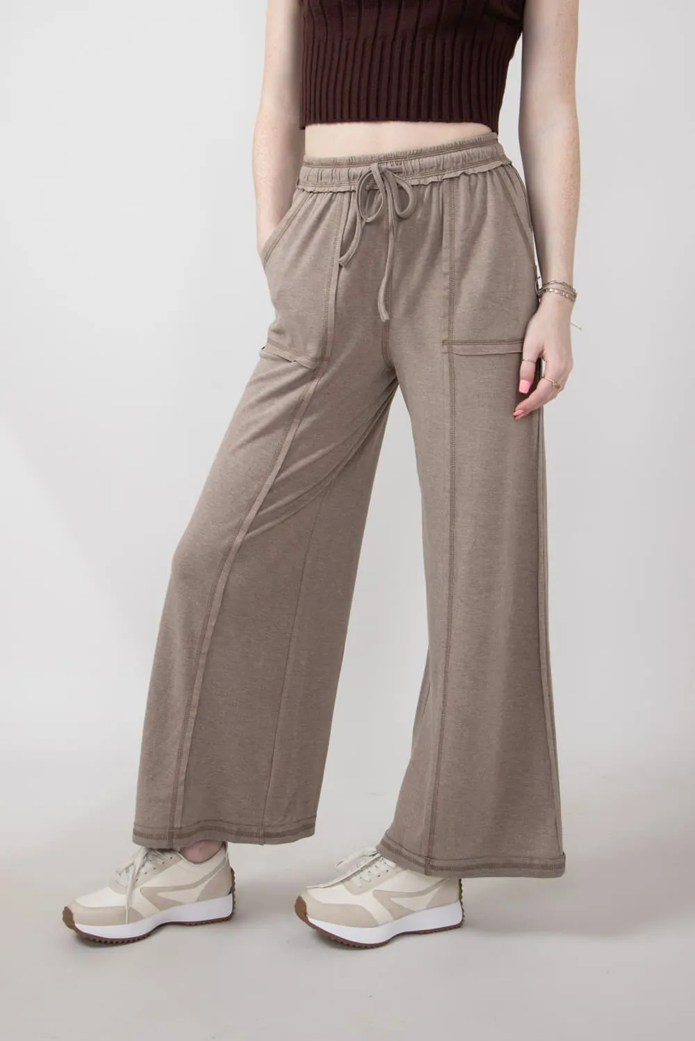 Wide Leg Soft Lounge Pants for Women in Mocha | FP3291-MOCHA