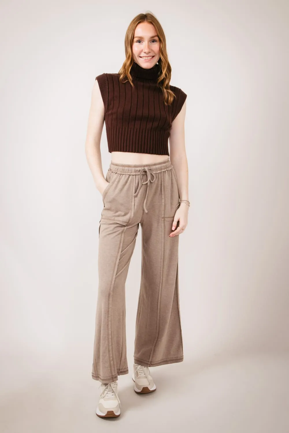 Wide Leg Soft Lounge Pants for Women in Mocha | FP3291-MOCHA