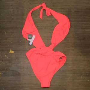 Wild Fable Womens Cross Front Halter One Piece Swimsuit PID-10ZE4R Coral PInk M