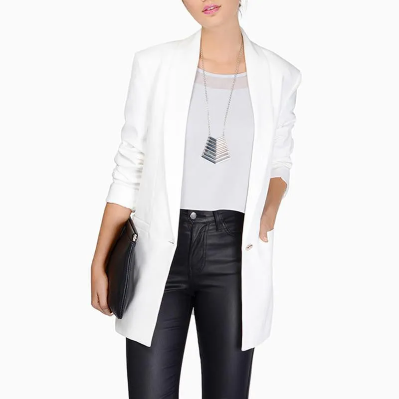 Women Double Pockets Long Sleeve OL Lapel Neck Longline Coat Single Button Trench Coat