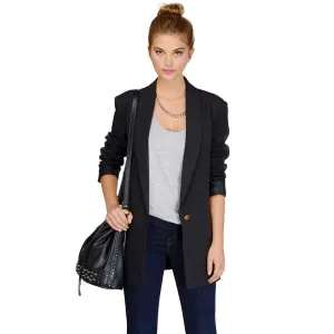 Women Double Pockets Long Sleeve OL Lapel Neck Longline Coat Single Button Trench Coat